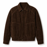 Men’s Suede Leather Bomber Jacket | Dark Brown Classic Everyday Jacket