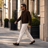 Men’s Suede Leather Bomber Jacket | Dark Brown Classic Everyday Jacket