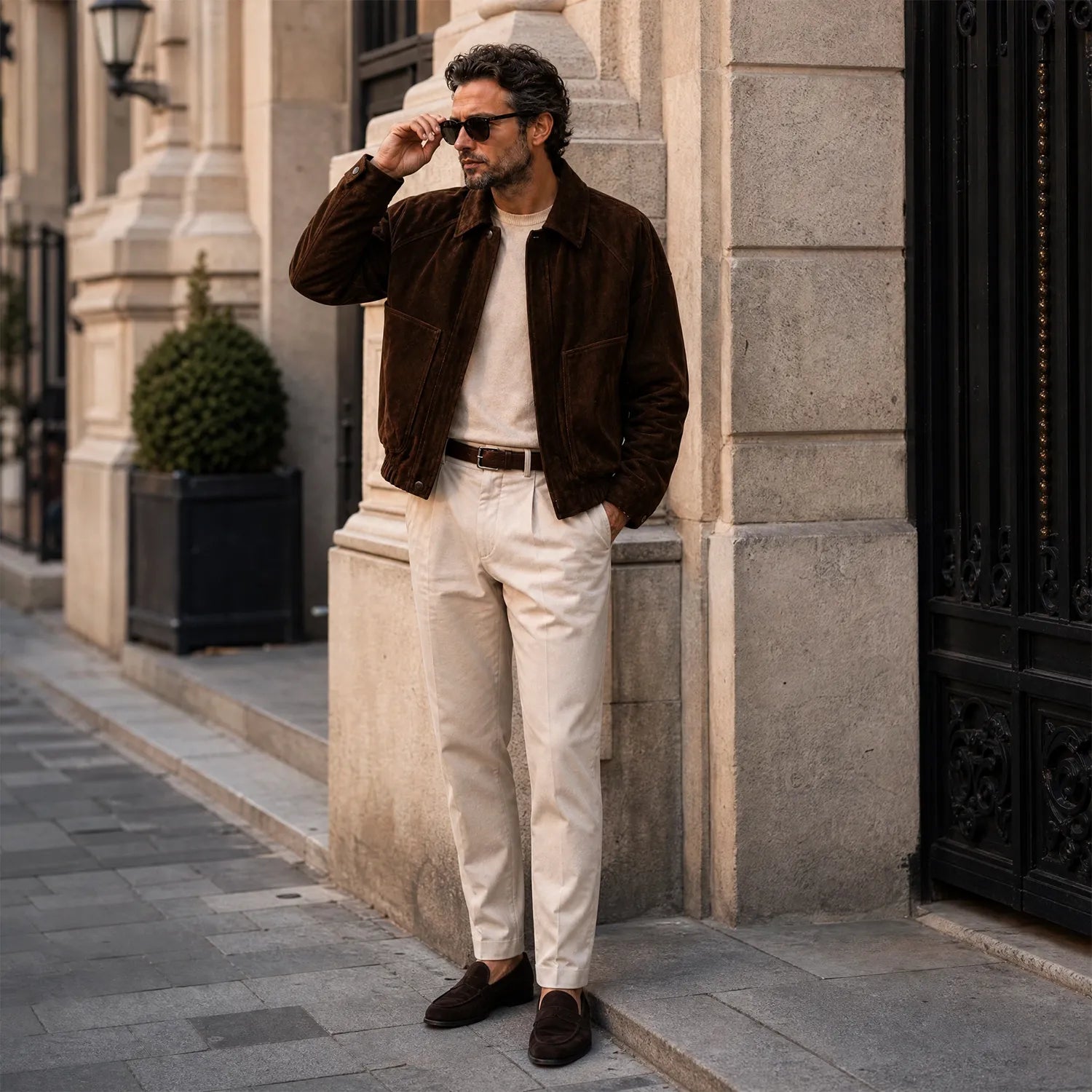 Men’s Suede Leather Bomber Jacket | Dark Brown Classic Everyday Jacket