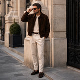 Men’s Suede Leather Bomber Jacket | Dark Brown Classic Everyday Jacket