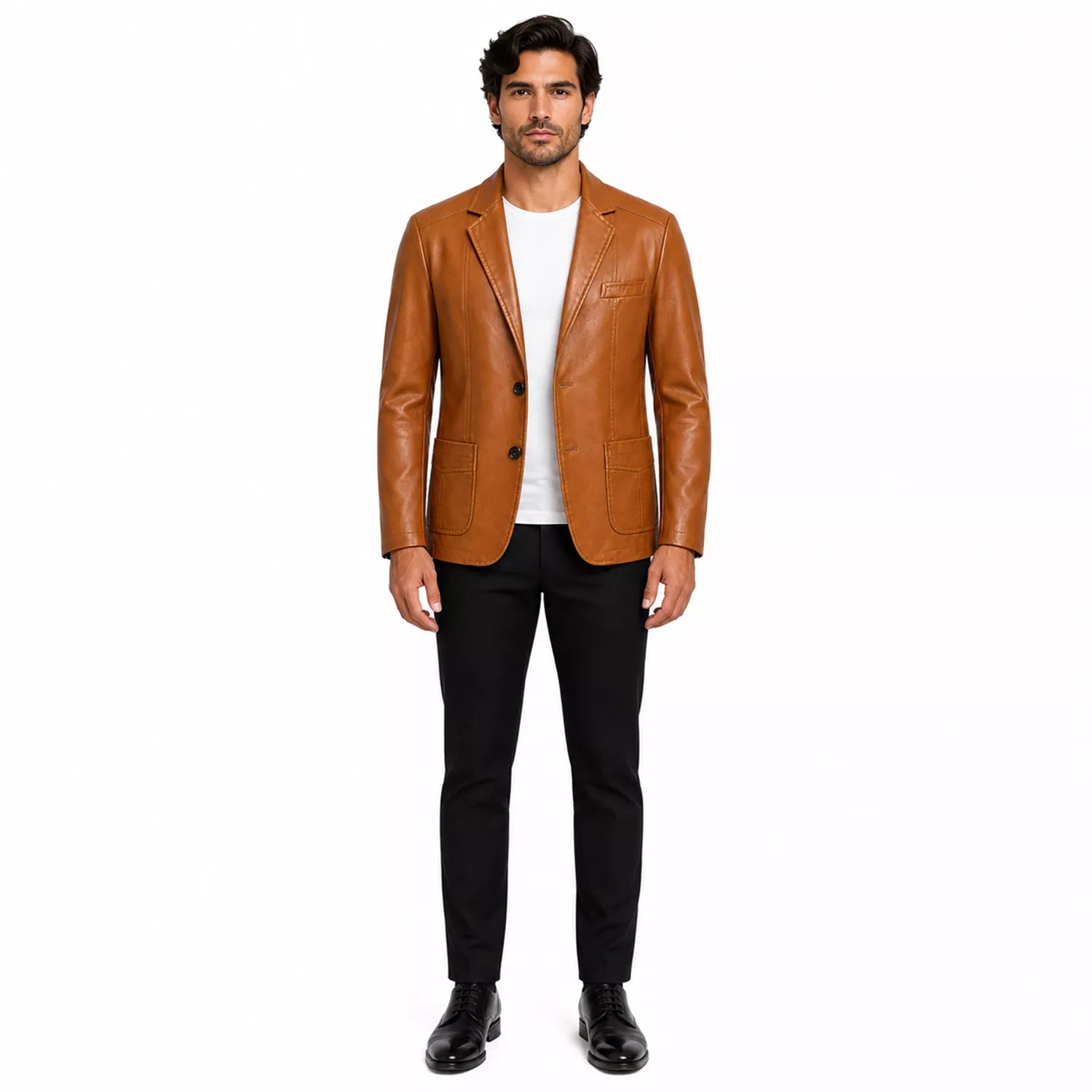 Men's Tan Brown Leather Blazer | Classic Notch Lapel Blazer