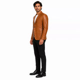 Men's Tan Brown Leather Blazer | Classic Notch Lapel Blazer