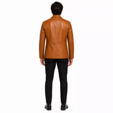 Men's Tan Brown Leather Blazer | Classic Notch Lapel Blazer