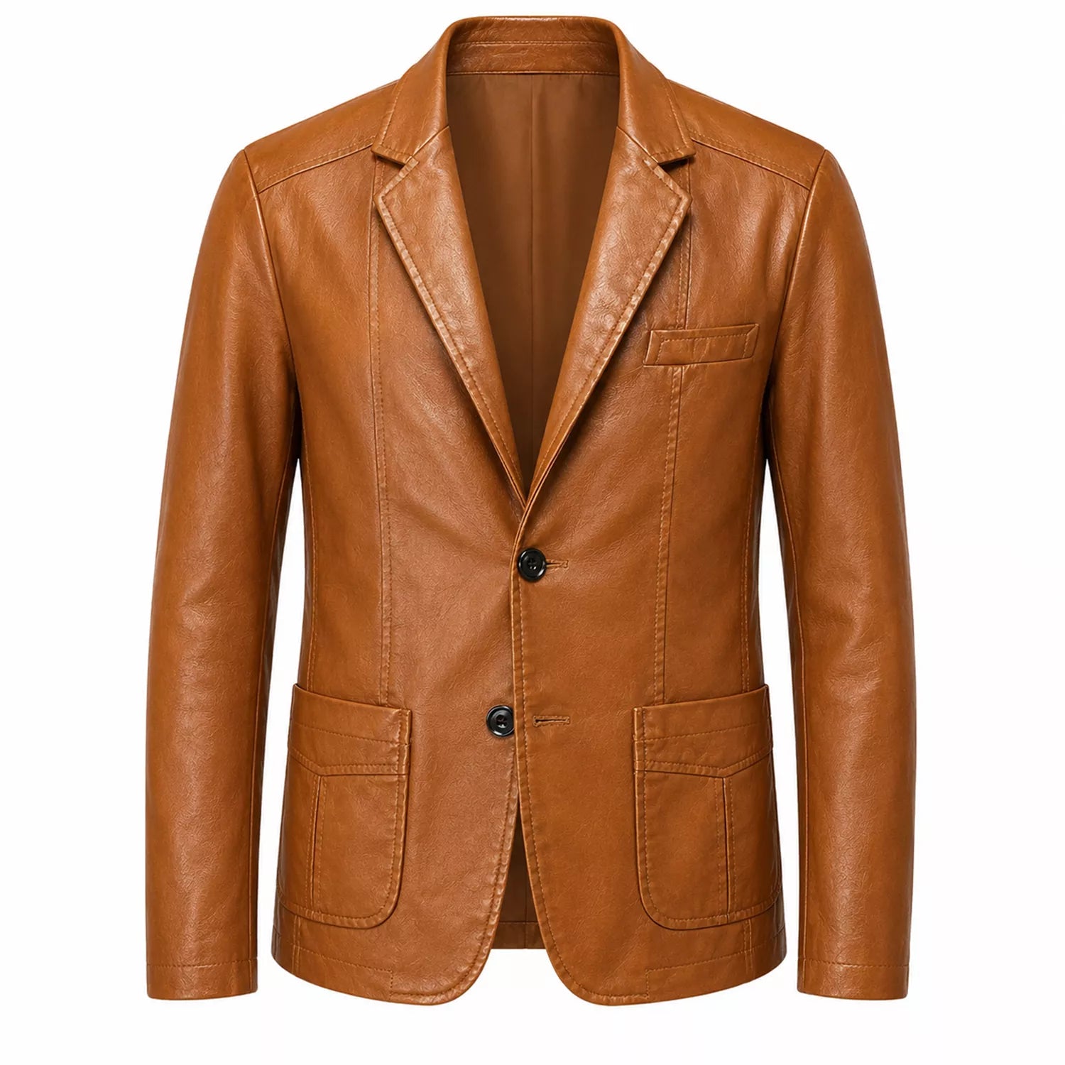 Men's Tan Brown Leather Blazer | Classic Notch Lapel Blazer