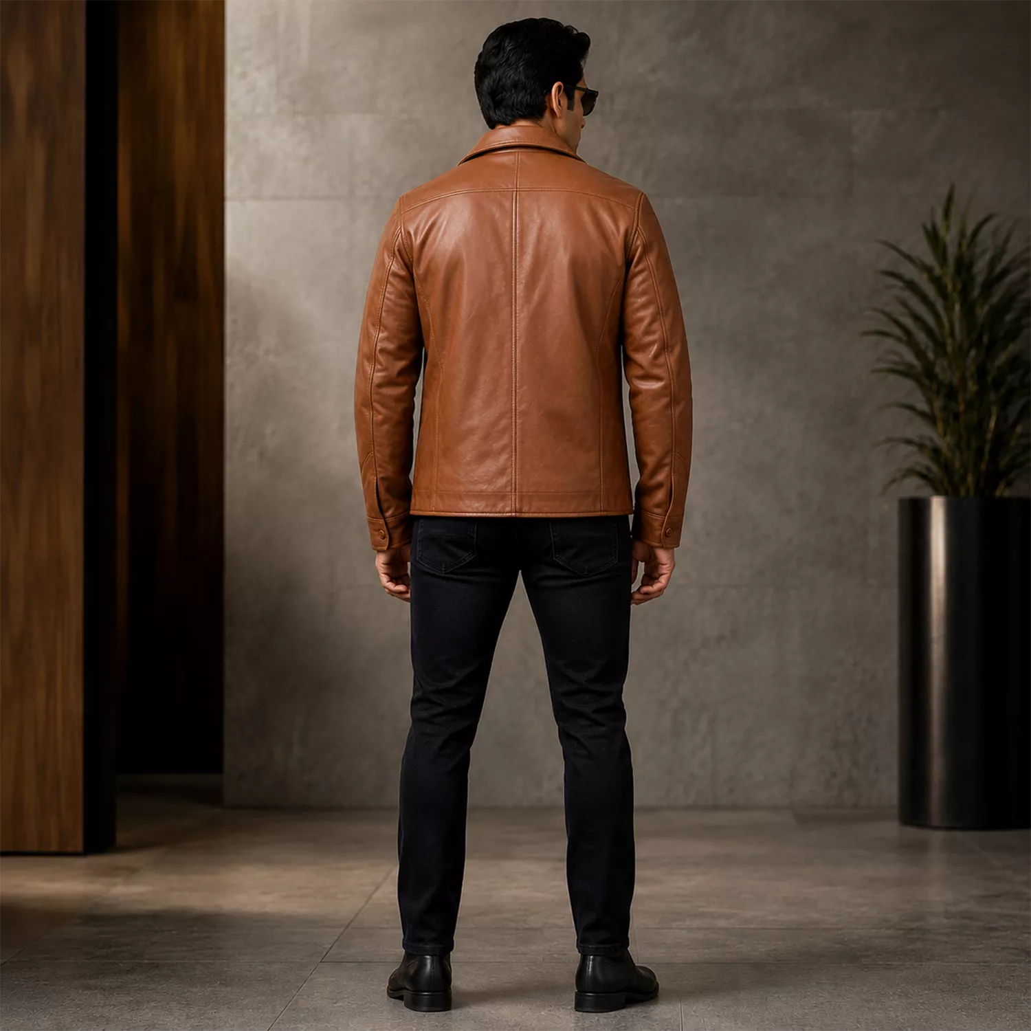Men’s Tan Brown Leather Safari Blazer Jacket | Button-Up Utility Coat