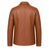 Men’s Tan Brown Leather Safari Blazer Jacket | Button-Up Utility Coat