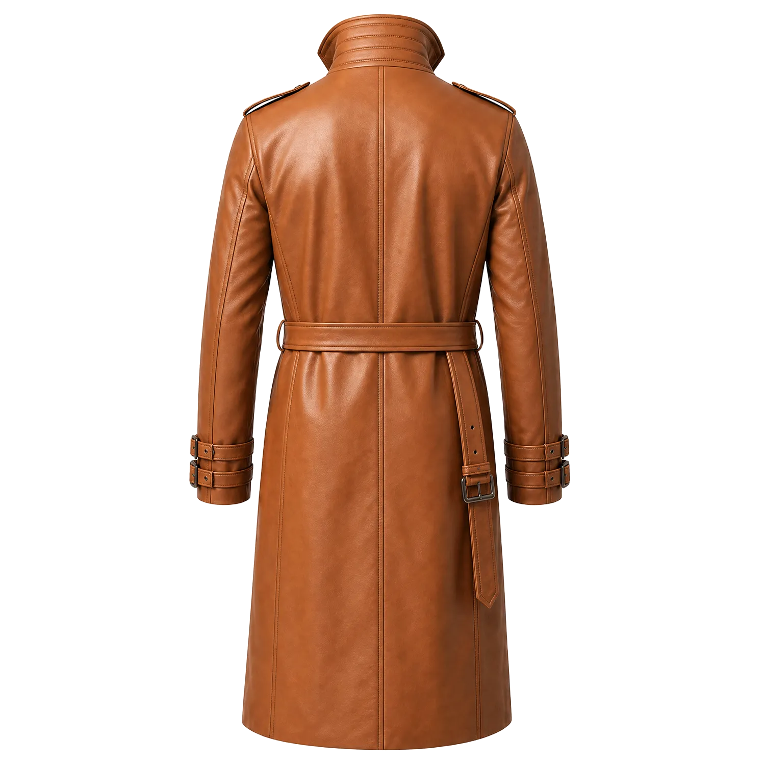 Men’s Tan Brown Leather Trench Coat | Belted Longline Classic Style