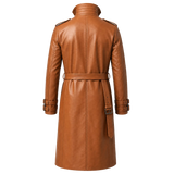 Men’s Tan Brown Leather Trench Coat | Belted Longline Classic Style