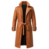 Men’s Tan Brown Leather Trench Coat | Belted Longline Classic Style