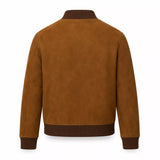 Men’s Tan Brown Suede Bomber Jacket | Ribbed Collar Zip-Up Jacket