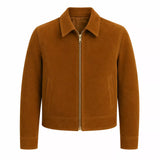 Men’s Tan Brown Suede Trucker Jacket | Zip-Up Collared Casual Jacket