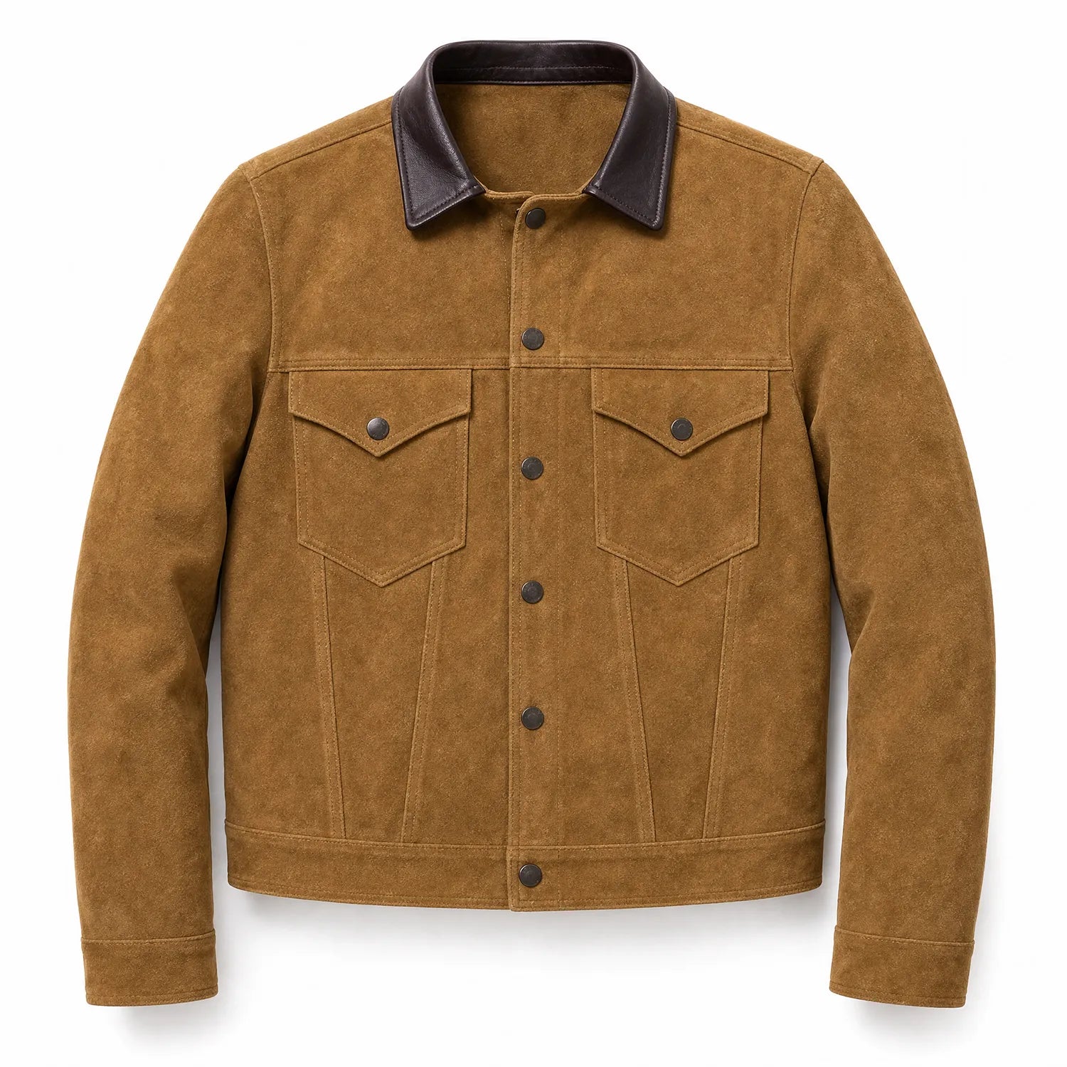 Men’s Tan Suede Trucker Jacket | Vintage Western Style Leather Utility Jacket