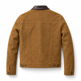 Men’s Tan Suede Trucker Jacket | Vintage Western Style Leather Utility Jacket