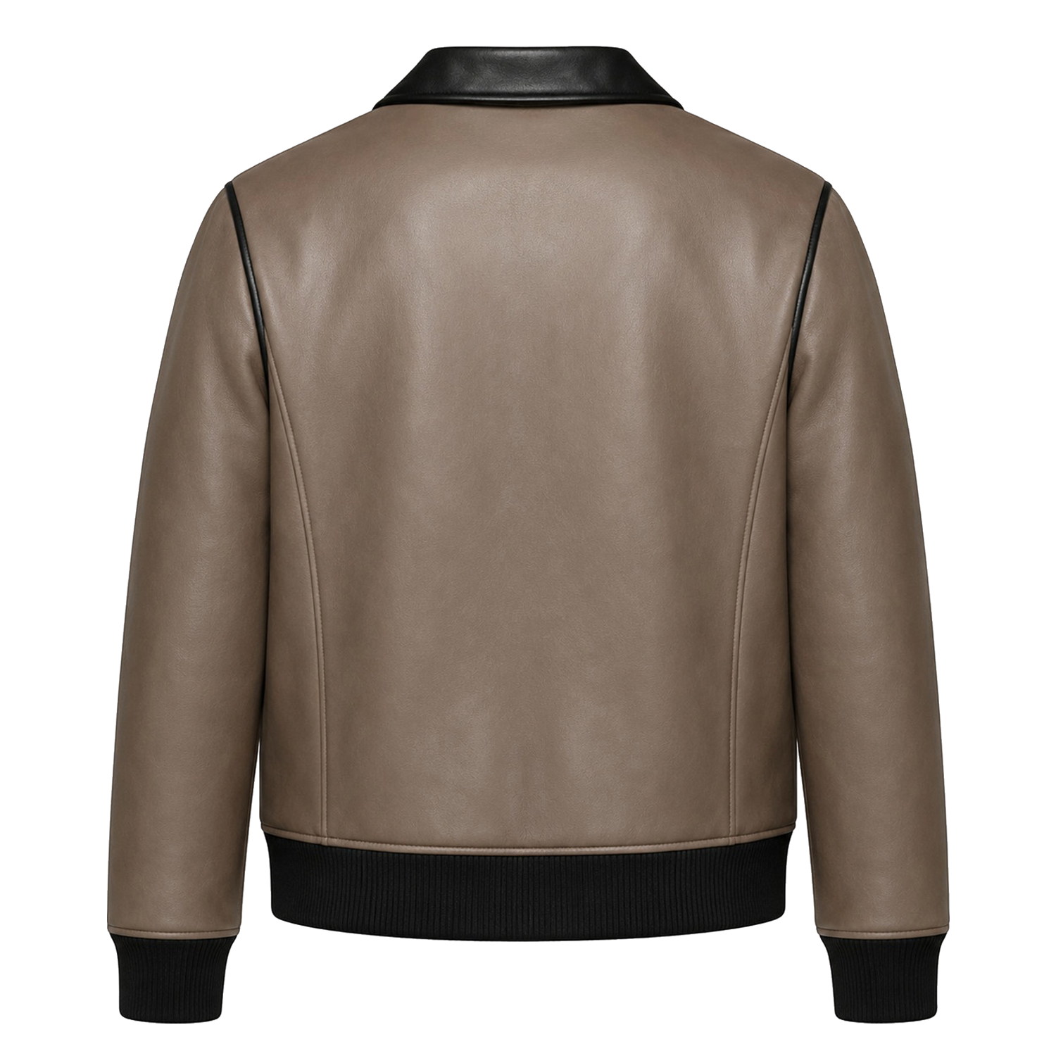 Men’s Taupe Black Leather Bomber Jacket | Zip-Up Casual Jacket