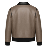 Men’s Taupe Black Leather Bomber Jacket | Zip-Up Casual Jacket