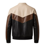 Men’s Tri-Color Leather Bomber Jacket with Zip Front