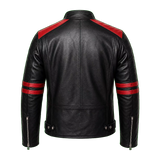 Men’s Two-Tone Leather Biker Jacket | Black Red Moto Racer Style