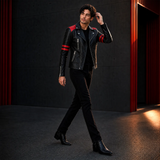 Men’s Two-Tone Leather Biker Jacket | Black Red Moto Racer Style