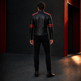 Men’s Two-Tone Leather Biker Jacket | Black Red Moto Racer Style