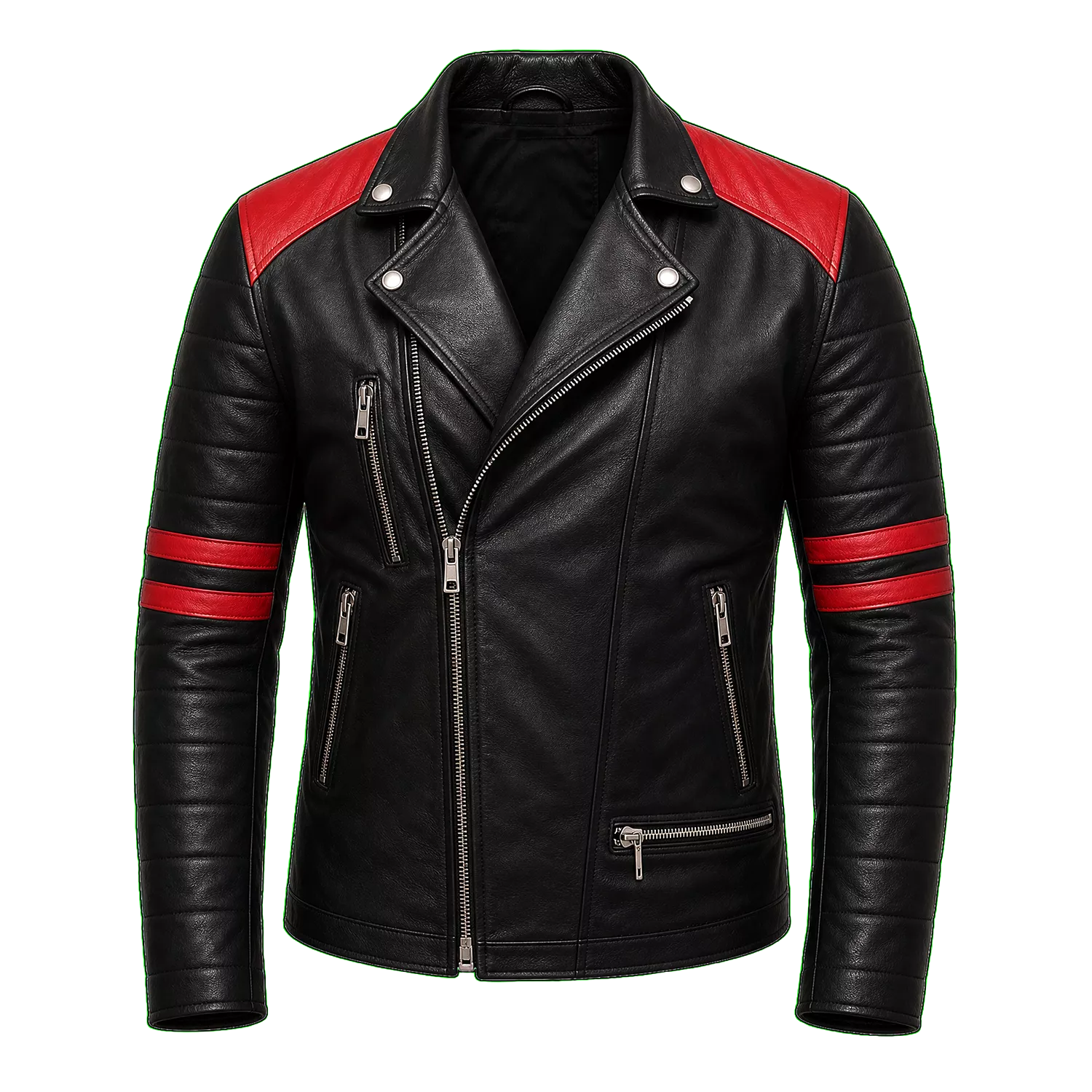 Men’s Two-Tone Leather Biker Jacket | Black Red Moto Racer Style