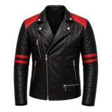 Men’s Two-Tone Leather Biker Jacket | Black Red Moto Racer Style