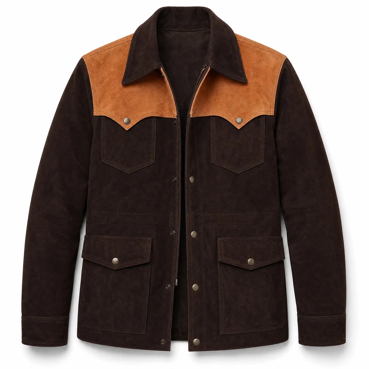 Men’s Two Tone Suede Leather Jacket | Premium Multi Pocket Casual Outerwear