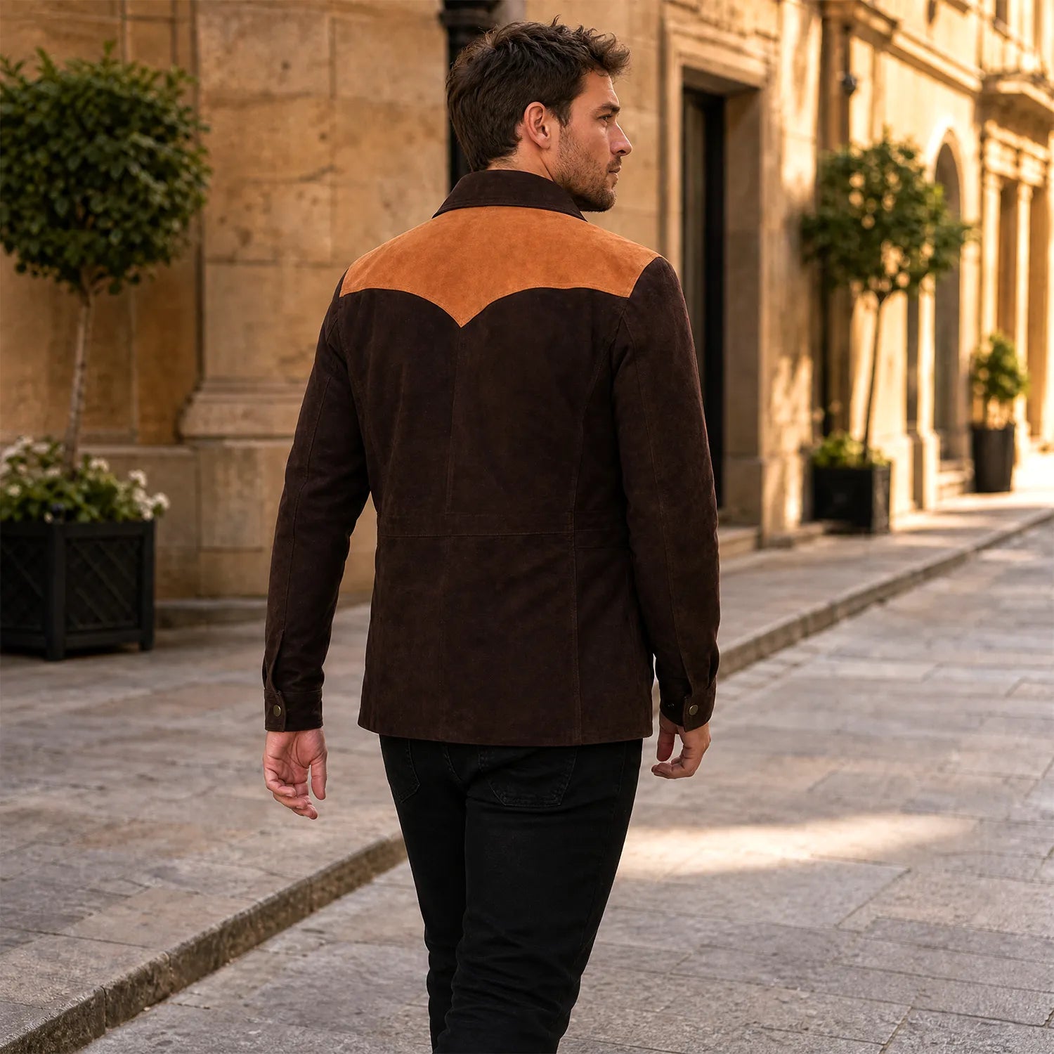 Men’s Two Tone Suede Leather Jacket | Premium Multi Pocket Casual Outerwear