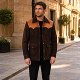 Men’s Two Tone Suede Leather Jacket | Premium Multi Pocket Casual Outerwear