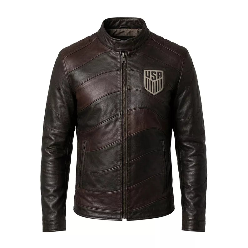 Men’s USA Soccer-Inspired Black Leather Jacket | Cafe Racer Biker Jacket