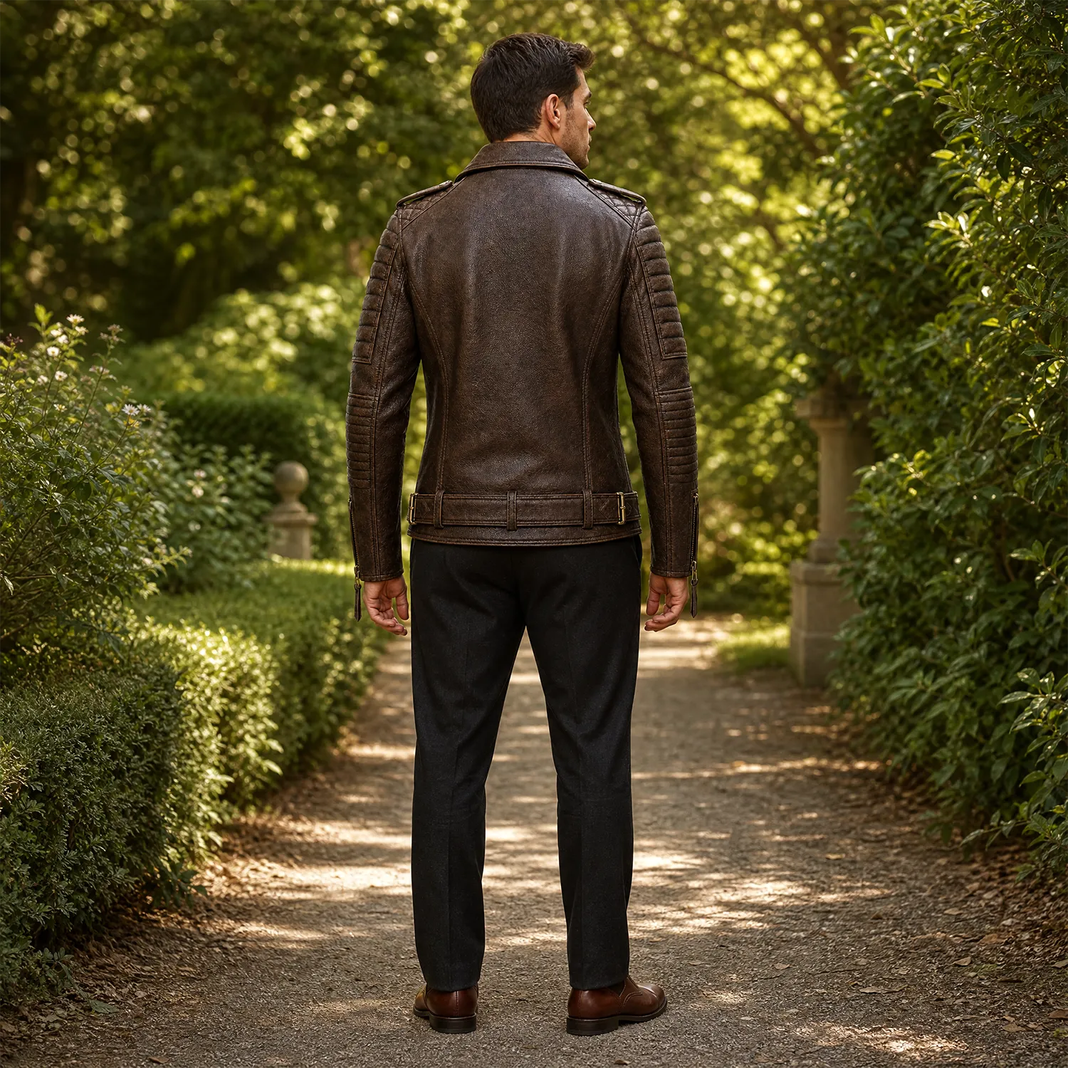 Men’s Vintage Brown Belted Leather Biker Jacket | Marlon Brando Inspired