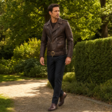 Men’s Vintage Brown Belted Leather Biker Jacket | Marlon Brando Inspired