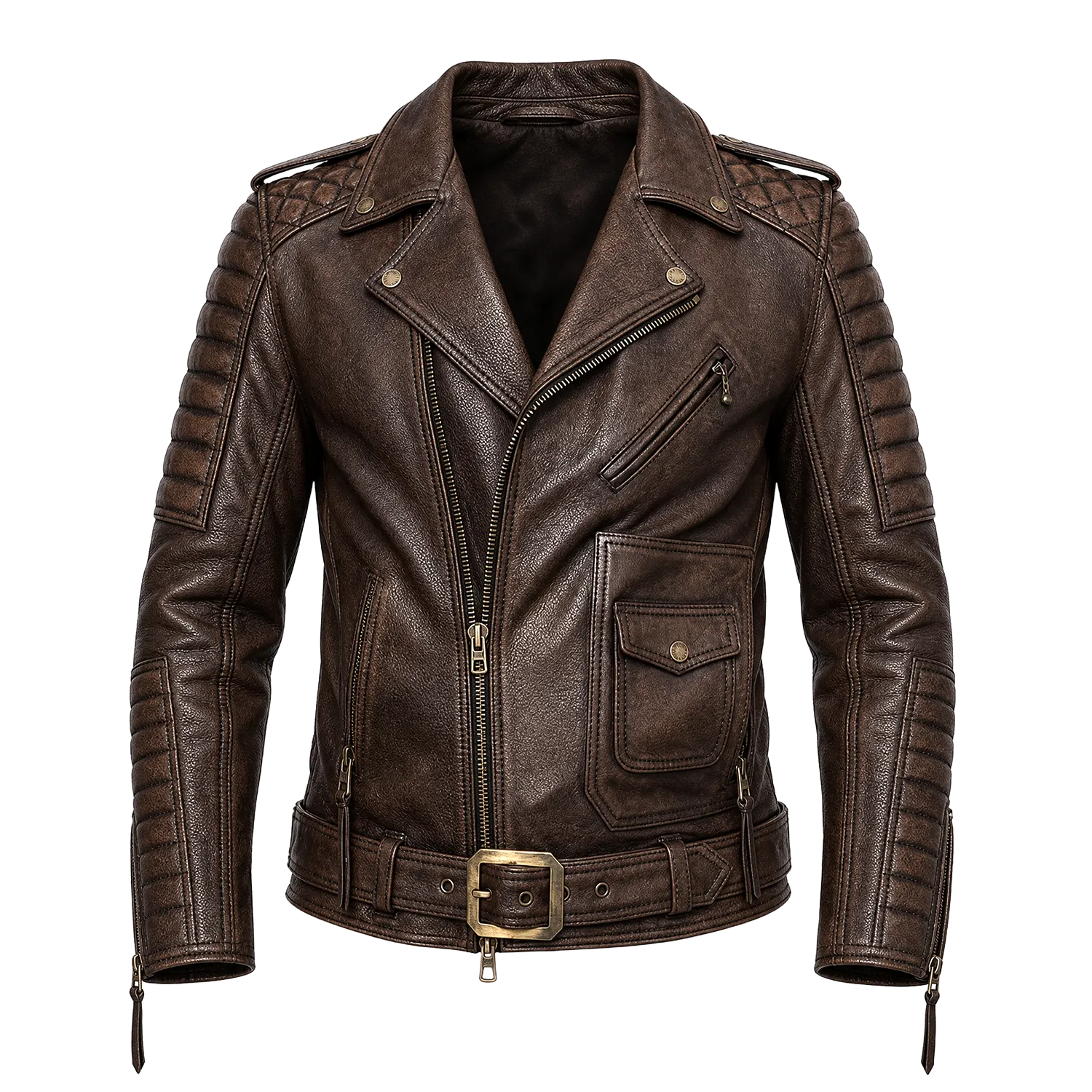 Men’s Vintage Brown Belted Leather Biker Jacket | Marlon Brando Inspired