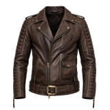 Men’s Vintage Brown Belted Leather Biker Jacket | Marlon Brando Inspired