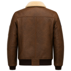 Men’s Vintage Brown Leather Bomber Jacket with Patch Details