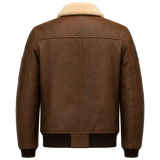 Men’s Vintage Brown Leather Bomber Jacket with Patch Details
