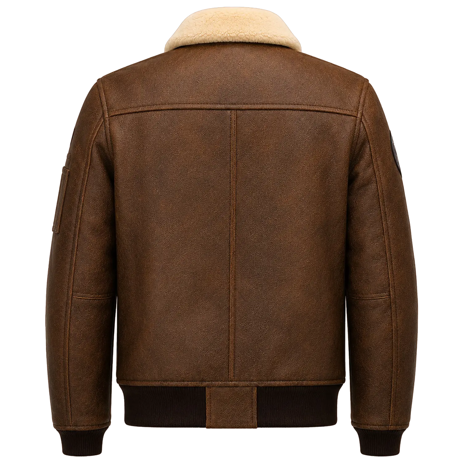 Men’s Vintage Brown Leather Bomber Jacket with Patch Details