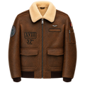 Men’s Vintage Brown Leather Bomber Jacket with Patch Details