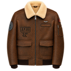 Men’s Vintage Brown Leather Bomber Jacket with Patch Details