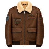 Men’s Vintage Brown Leather Bomber Jacket with Patch Details