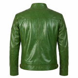 Blouson de motard Café Racer en cuir vert forêt vieilli pour homme – Patiné à la main