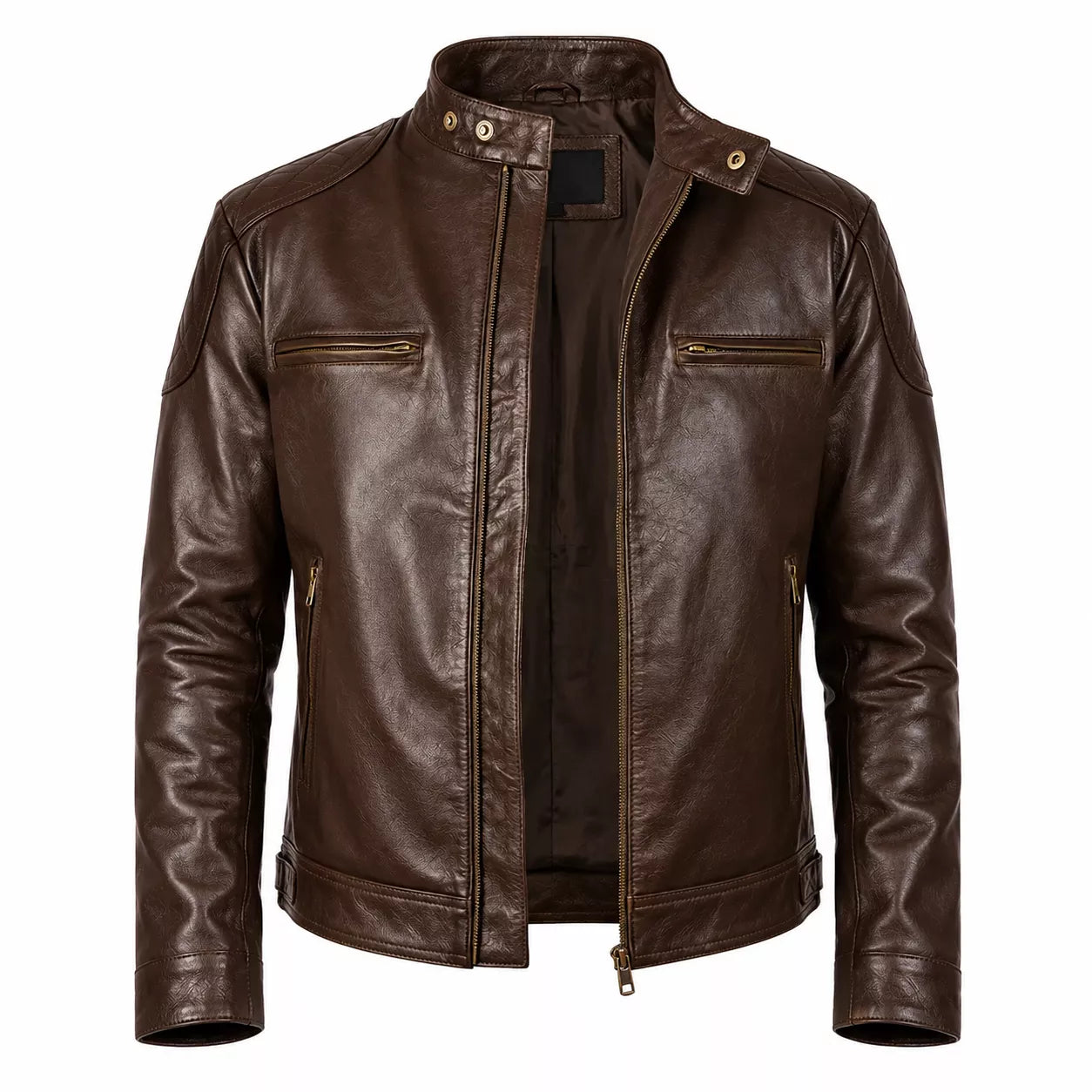 Blouson de motard Café Racer en cuir vert forêt vieilli pour homme – Patiné à la main