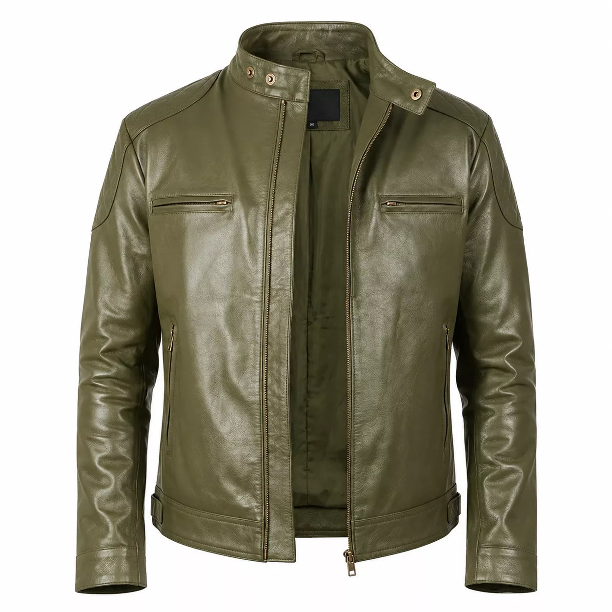 Blouson de motard Café Racer en cuir vert forêt vieilli pour homme – Patiné à la main