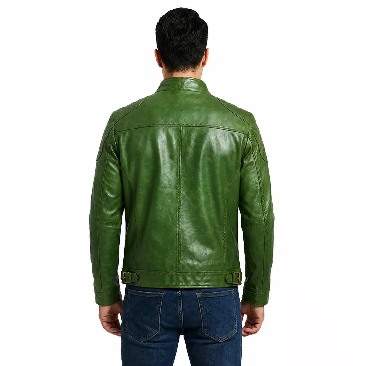 Blouson de motard Café Racer en cuir vert forêt vieilli pour homme – Patiné à la main