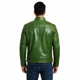 Blouson de motard Café Racer en cuir vert forêt vieilli pour homme – Patiné à la main