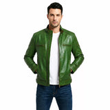 Blouson de motard Café Racer en cuir vert forêt vieilli pour homme – Patiné à la main