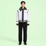 Men’s White Green Shearling Leather Jacket | Aviator Style Winter Jacket