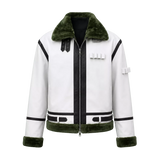 Men’s White Green Shearling Leather Jacket | Aviator Style Winter Jacket