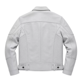 Men’s White Utility Leather Biker Jacket | Zip-Up Moto Jacket