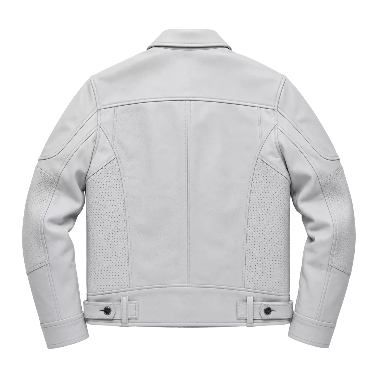 Men’s White Utility Leather Biker Jacket | Zip-Up Moto Jacket