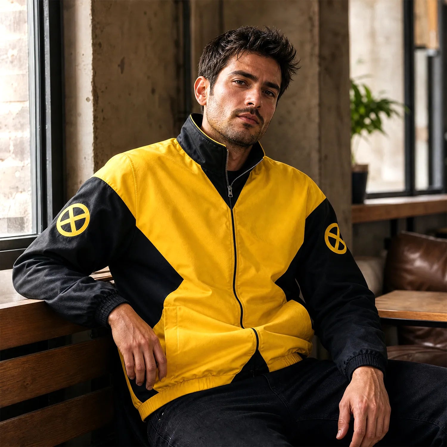 Men's Yellow Black Bomber Jacket | Comic Inspired Windbreaker Streetwear Coat